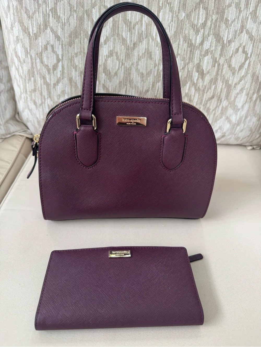 kate spade Plum Saffiano Dome Satchel with Matching Wallet